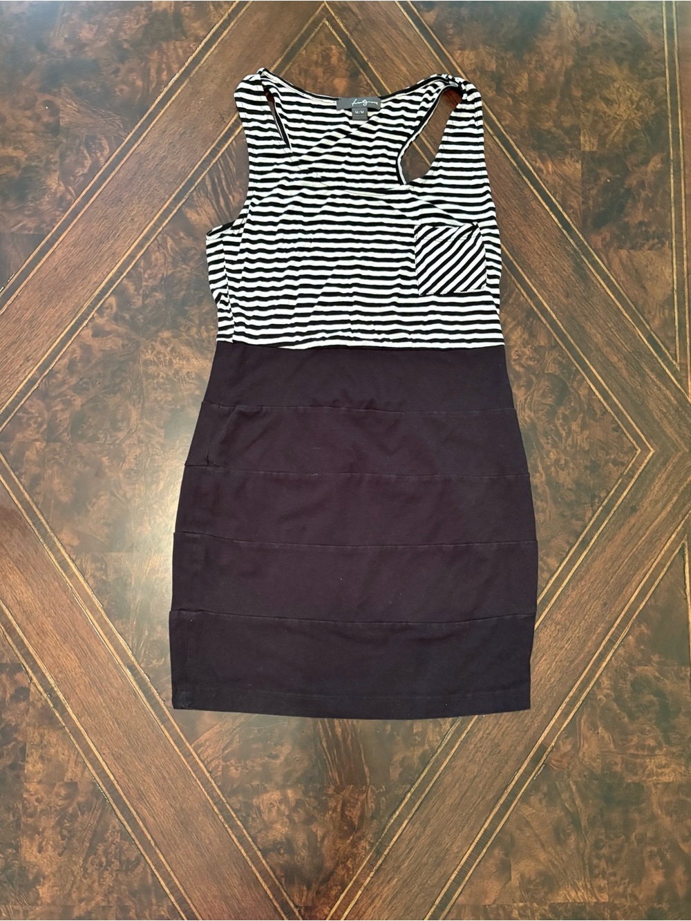 Girls Striped Black & White Tank Skirt Dress Size M
